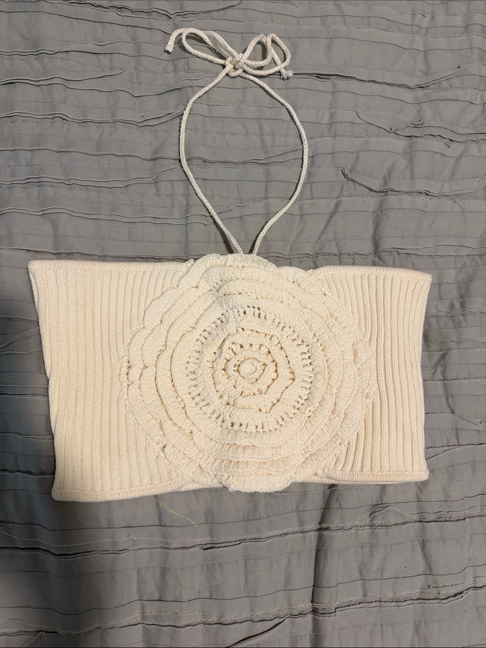 Crochet Front Halter Crop Top in Cream